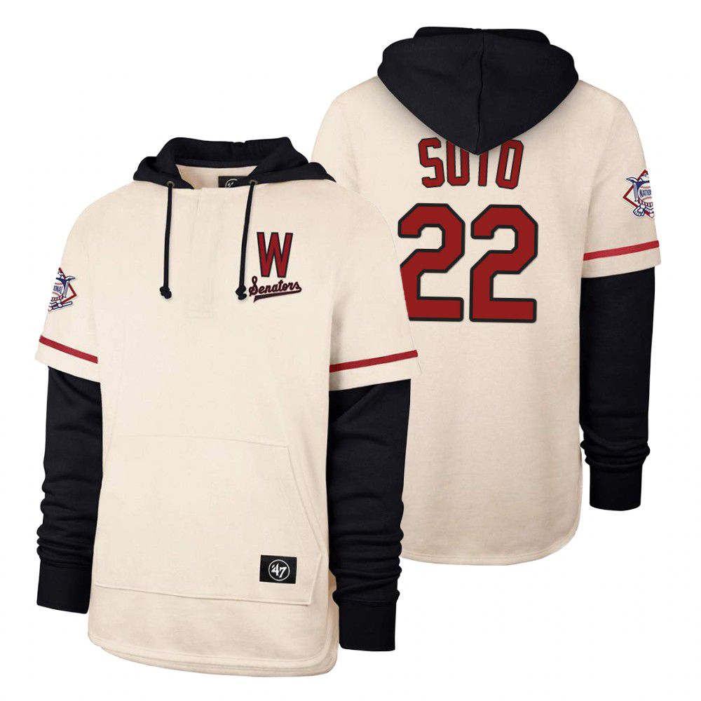 Men Washington Nationals #22 Soto Cream 2021 Pullover Hoodie MLB Jersey